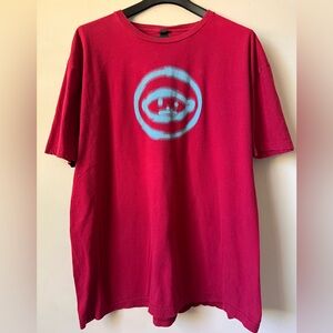 U2: UV Live Red Achtung Glow Baby Vibrant Red Graphic Tee with Blue Accent